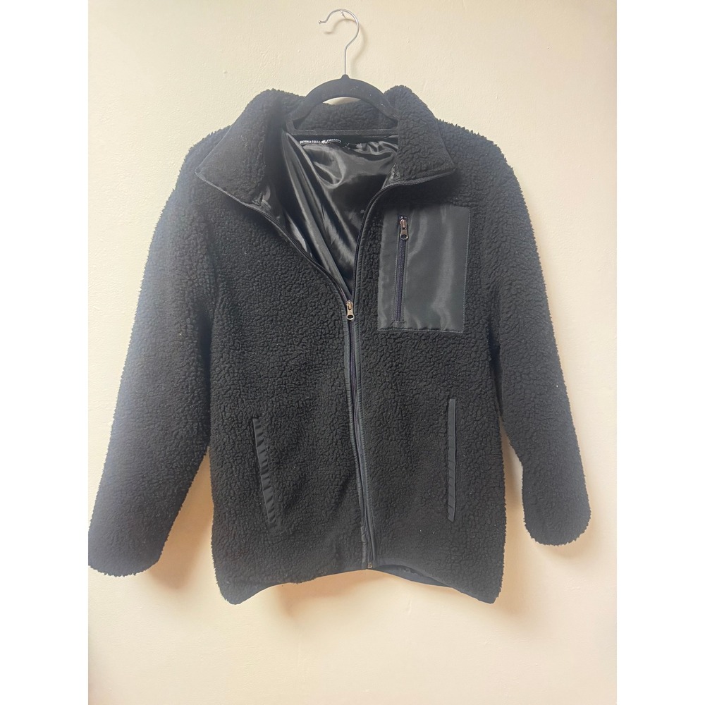 Beverly Hills Polo Club Black Sherpa Fleece  Zip Jacket Pockets Size S Preloved